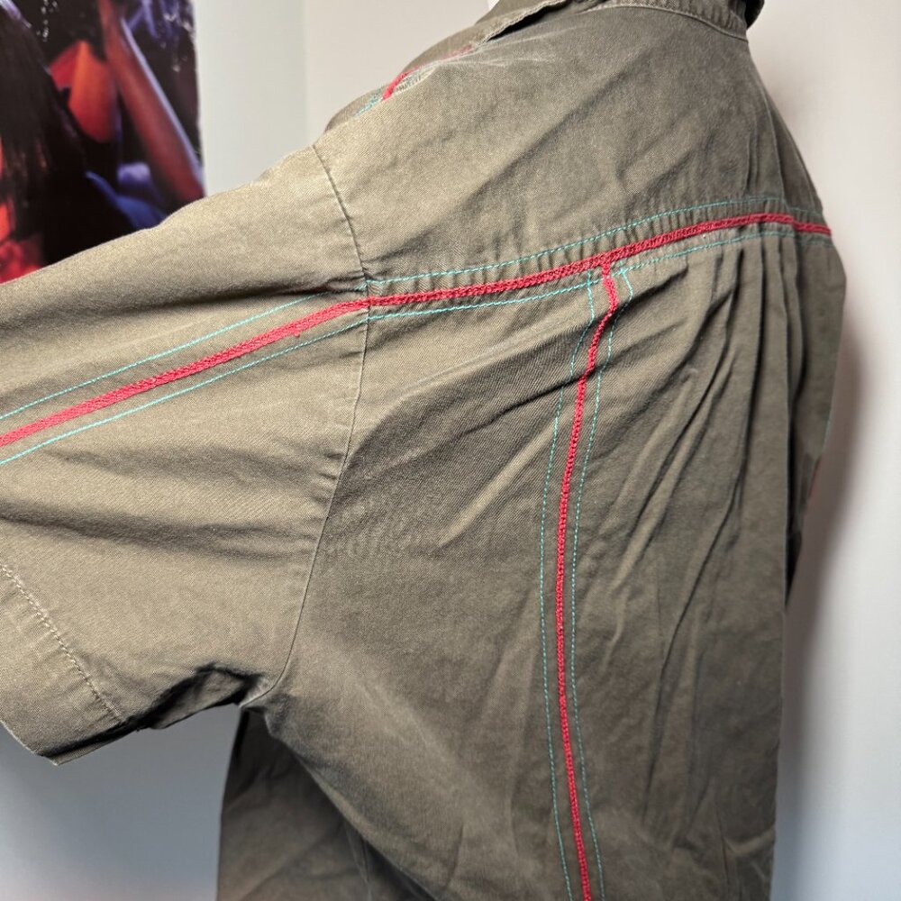 Diesel Olive Green Button-Down Shirt with Red Trim - Picture 7 of 11